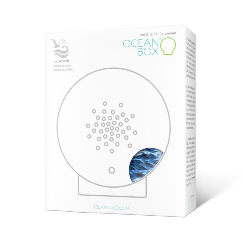 Photo du packaging de la boite sonore océan avec une façade esprit mer.