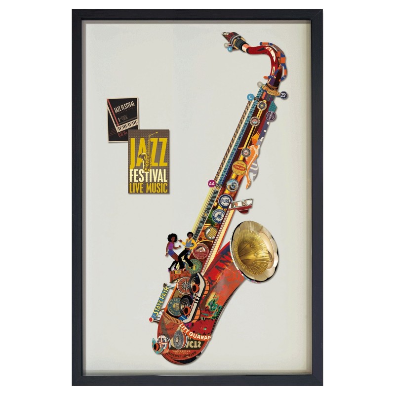 Photo produit représentant un saxophone en collage papier