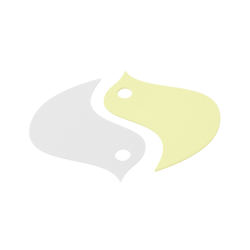 Photo produit du dessous de plat en deux parties en forme d'oiseaux, un de coloris blanc et l'autre jaune clair