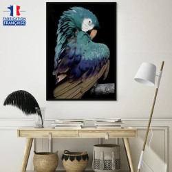 Photo d'ambiance de la toile encadrée représentant un perroquet bleuté