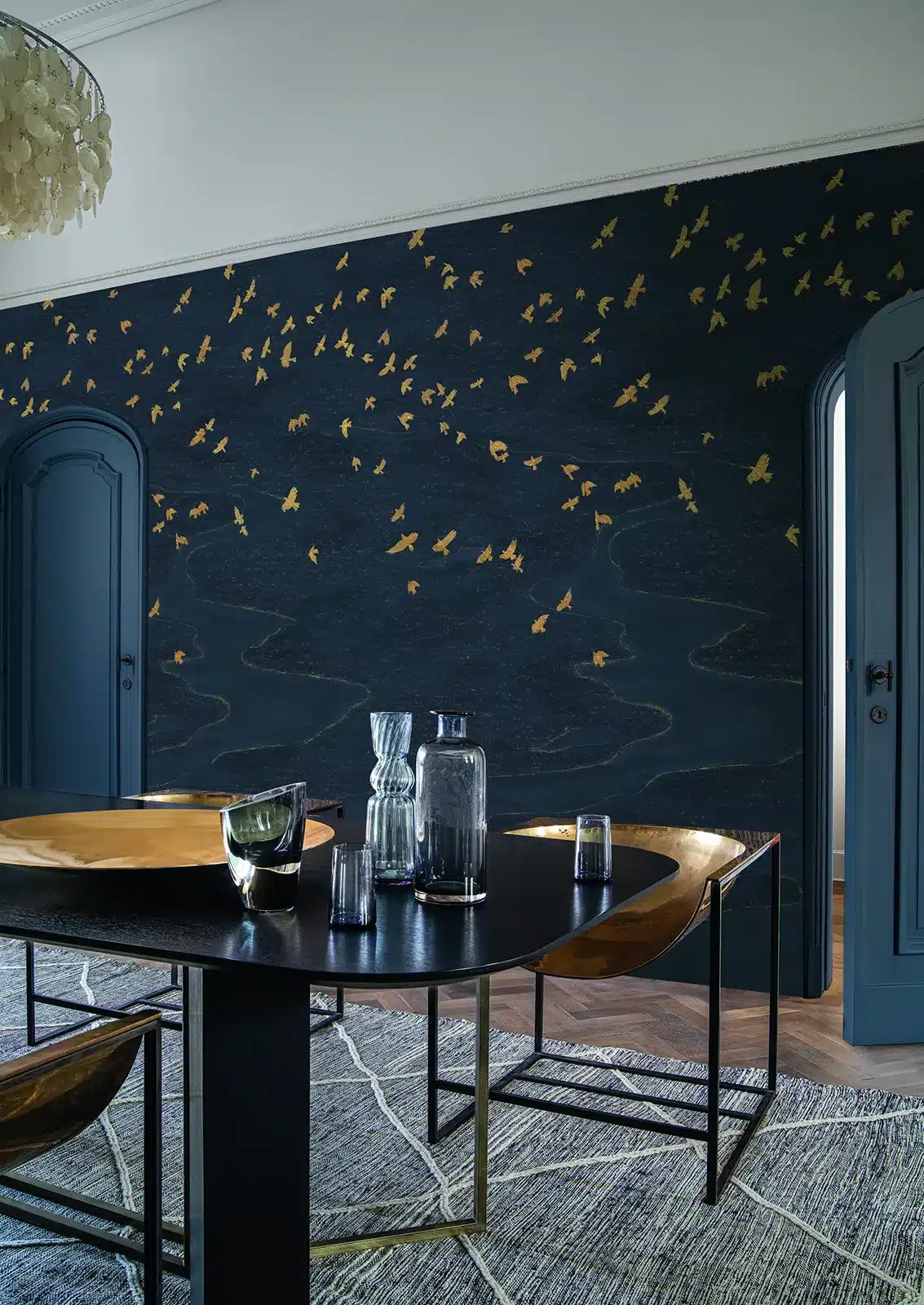 Panoramique Migration de Casamance, décor mural avec motif poétique d’oiseaux en vol