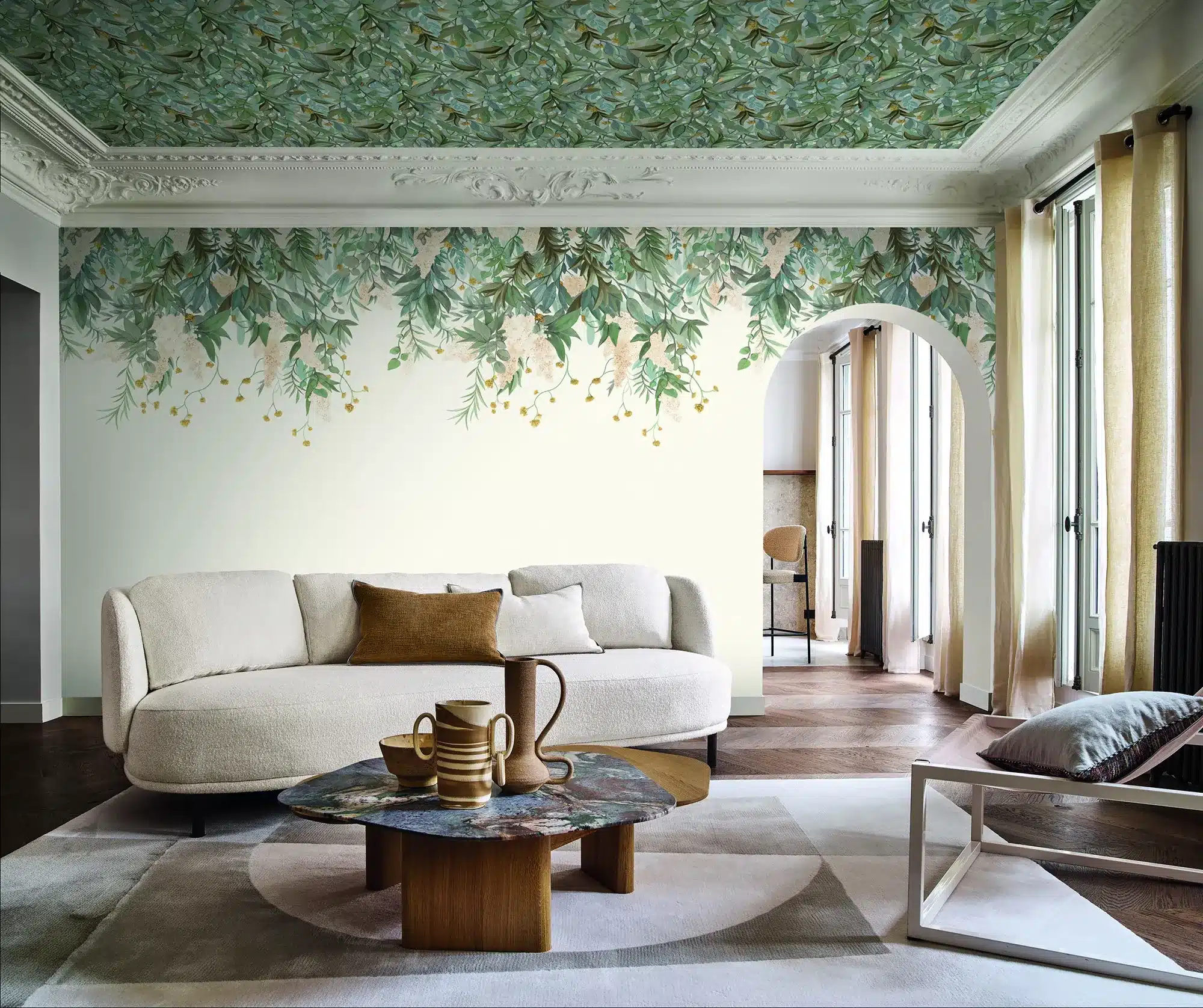 Décor mural associant les panoramiques Wisteria et Solandra de Casamance