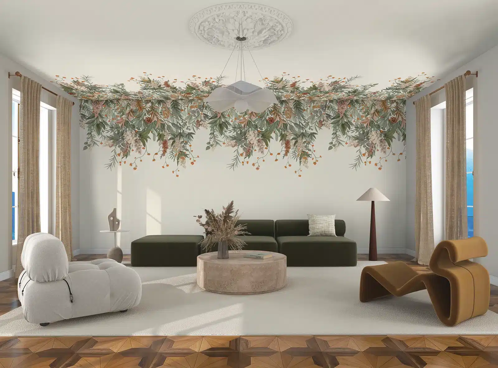 Panoramique Wisteria de Casamance, décor mural de glycines en cascade